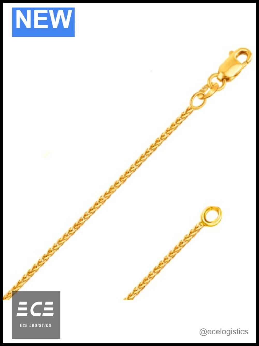 14K Solid Gold Diamond Cut Braided Square Wheat Spiga Chain Necklace Lobster